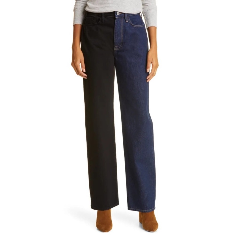 NWT Frame Le Jane Colorblock High Waist Relaxed Jeans Size 34 Plus Dark Wash